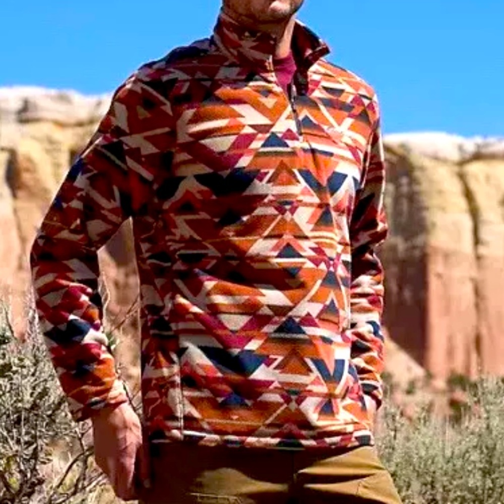 Eddie Bauer Quest FLEECE 1/4 Zip Orange Tan Southwest sweater UltraSoft Mens 2XL
